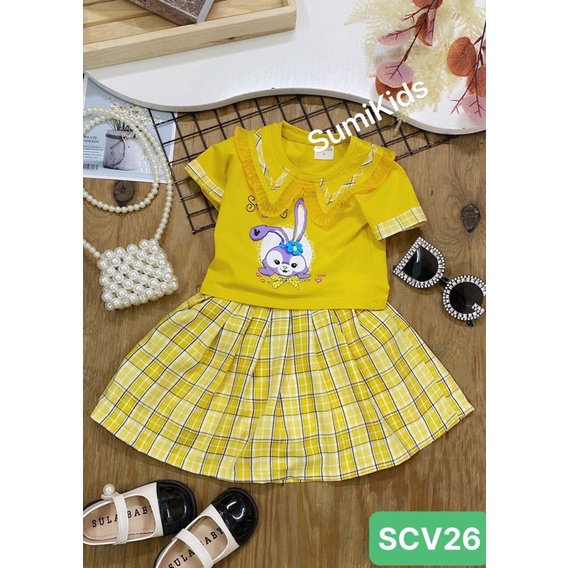 Sét áo chân váy caro của SUMIKIDS phối chân váy xoè tròn hàng cao cấp 25-35kg