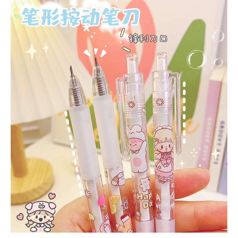 Dao dọc giấy, dao chiết Washi Tape hình Gấu dễ thương - dạng bút bấm