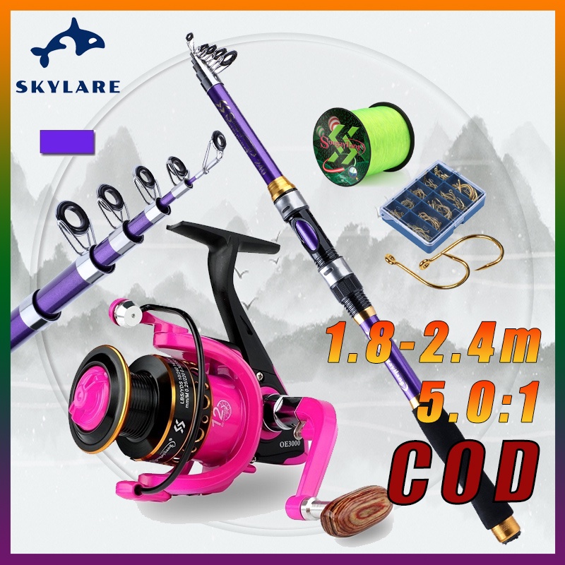 Bộ cần câu máy，Cần Câu Cá 1.8-2.4m +12BB Máy Câu Cá，Tay cầm có thể thay đổi bên phải/ trái.tỷ lệ tốc độ 5.0: 1