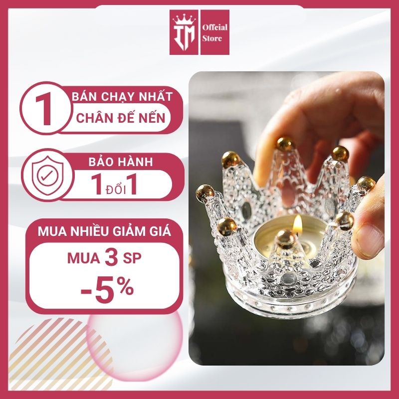 Chân đế nến thủy tinh hình vương miện trang trí chụp Nail, đạo cụ chụp hình sản phẩm