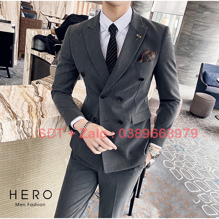 Bộ Vest Nam Cao Cấp  6 Cúc Màu Đen, Suit Nam Hàn Quốc Cao Cấp 6 khuy Fom Ôm Đẹp, Chất Vải Sịn