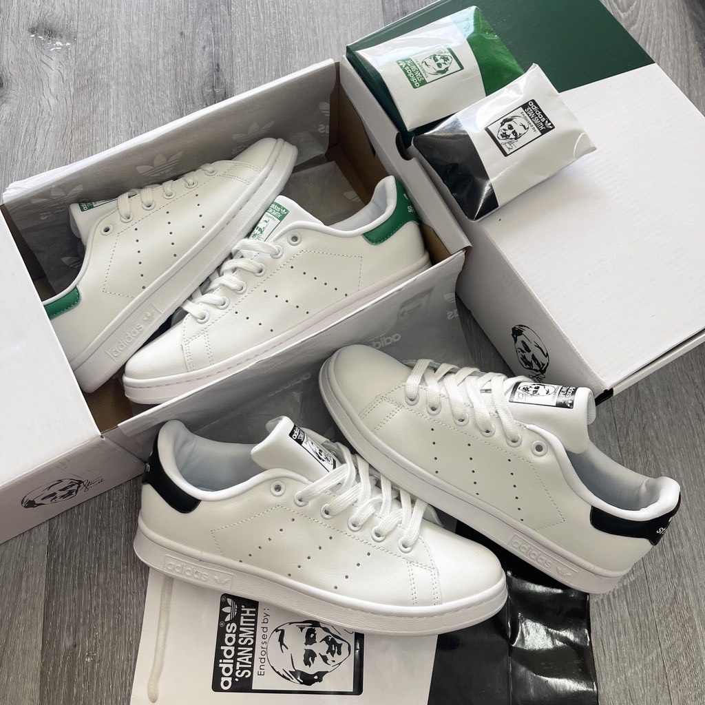 Giày Adidas Satansmit Trắng Gót Xanh ,Đen Da Xịn Fom Chuẩn S,cấp Đủ size Nam Nữ