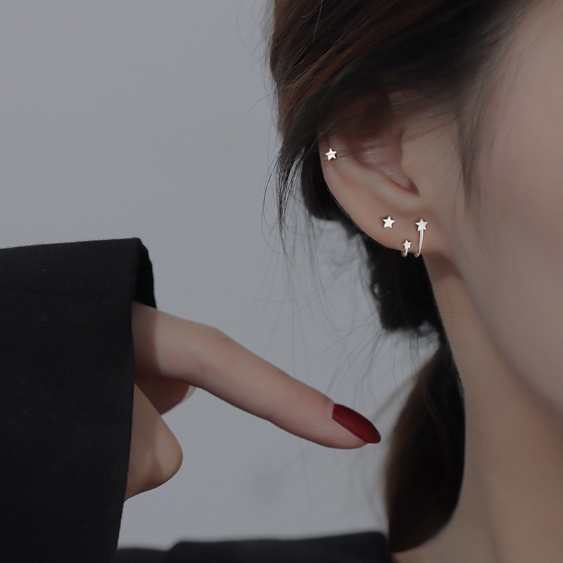 Khuyên tai bạc Bộ Khuyên Tai Ngôi Sao Đôi Bằng Bạc 14k Không Gây Dị Ứng Thời Trang Cho Nữ