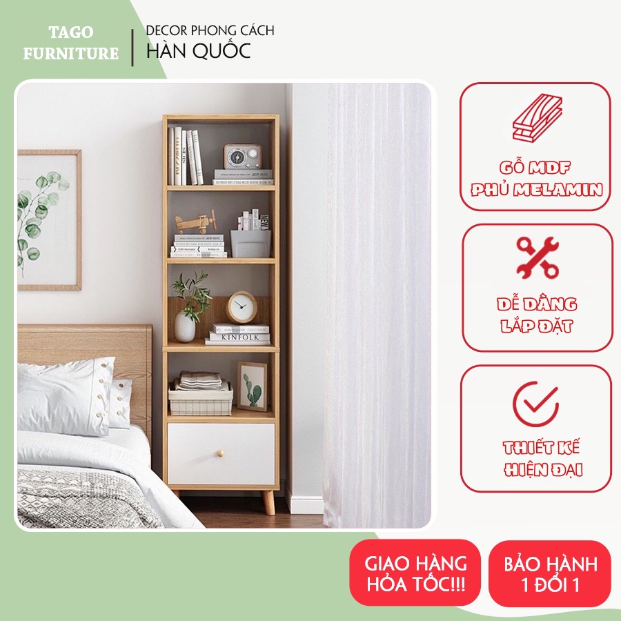Kệ gỗ Bắc Âu, kệ sách gỗ để sàn nhiều tầng tiện lợi lắp ghép dễ dàng có tủ để đồ gỗ MDF phủ Melamine TAGO ND18