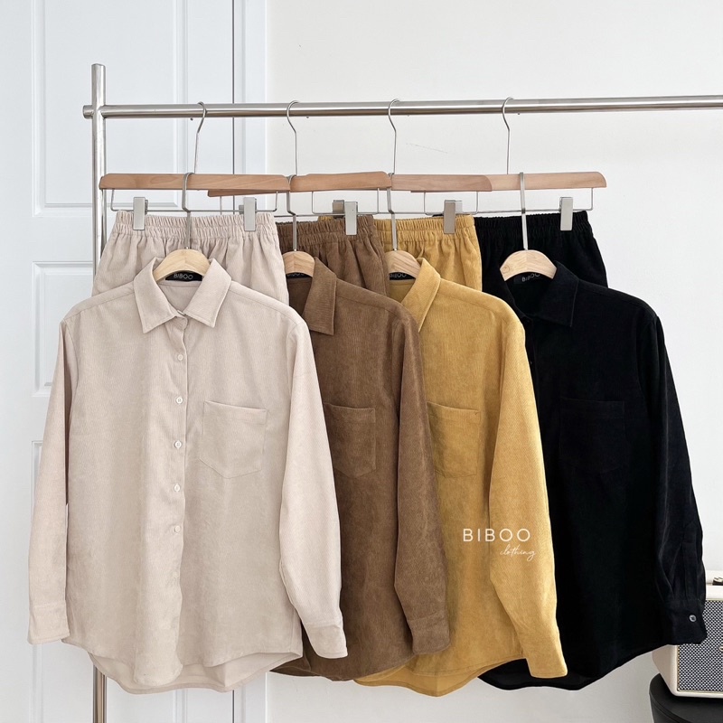 BIBOO - Áo sơmi tay dài có túi chất liệu nhung tăm dày dặn CORDUROY SET