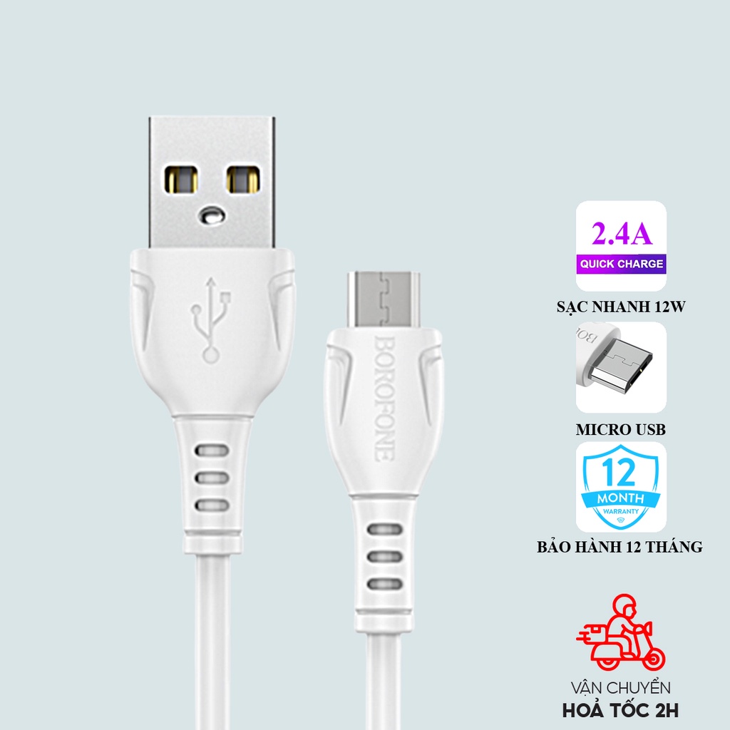 Dây cáp sạc Borofone BX51 Micro USB 2.4A chống gãy gập, dài 1 mét dành cho android, sạc dự phòng