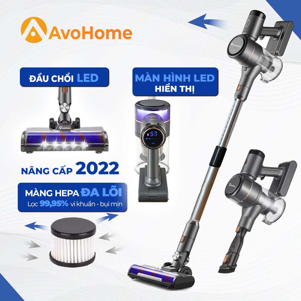 Máy hút bụi cầm tay không dây AVOHOME gia đình cải tiến đèn và màn hình LED mới nhất 2022 AH001