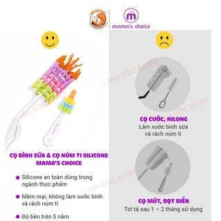 Combo chổi cọ bình sữa và núm ti silicon Mama's Choice (siêu bền,siêu sạch)