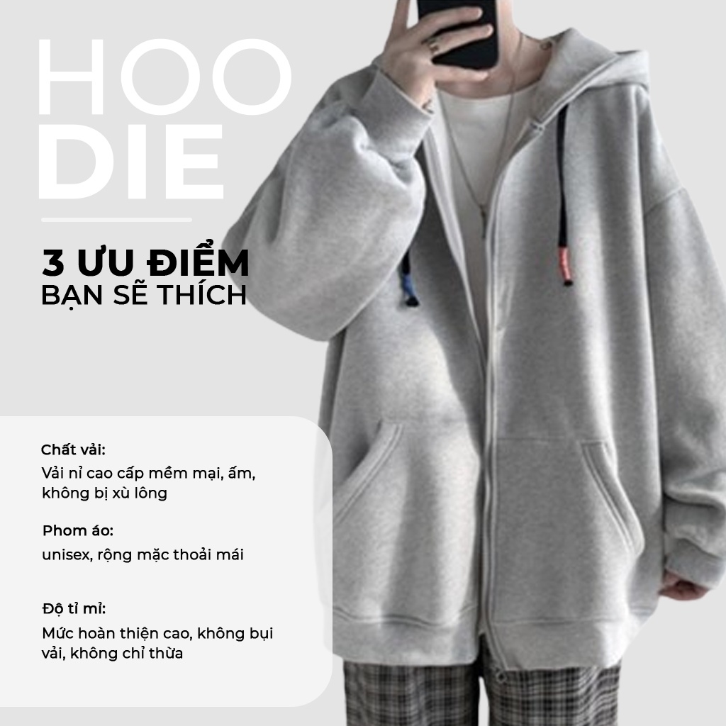 Áo Khoác Nỉ Bông Nam, Nữ Basic Unisex Nỉ From Rộng Màu Đen HDKK950 Unichic
