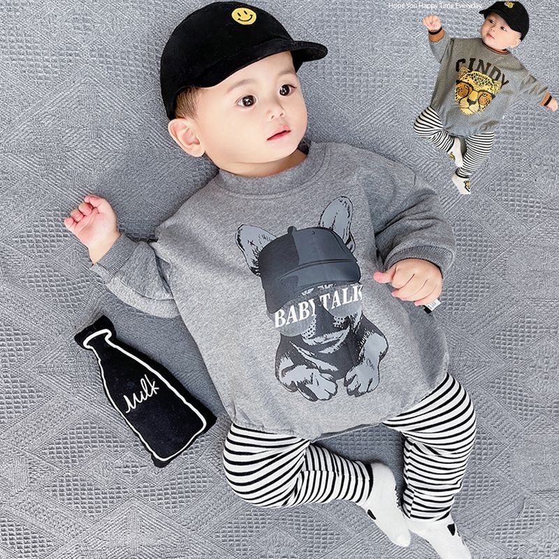 Bộ áo liền quần tam giác và quần dài in họa tiết hoạt hình chất lượng cao thời trang xuân thu dành cho bé