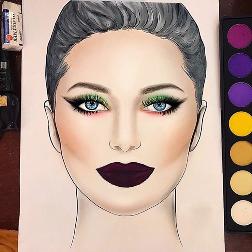 Giấy Face chart makeup thực hành makeup chuyên nghiệp bao gồm 31 mẫu mặt và 11 mẫu mày TRANCI