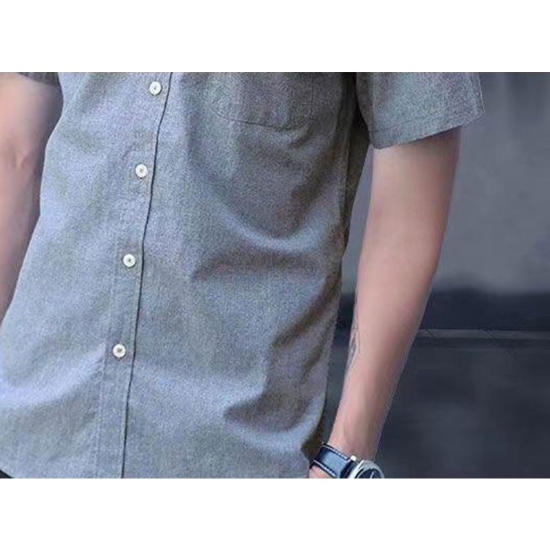 Áo Sơ Mi Tay Ngắn Màu Trơn Thoáng Khí Thời Trang Mùa Hè Hàn Quốc Mới Cho Nam