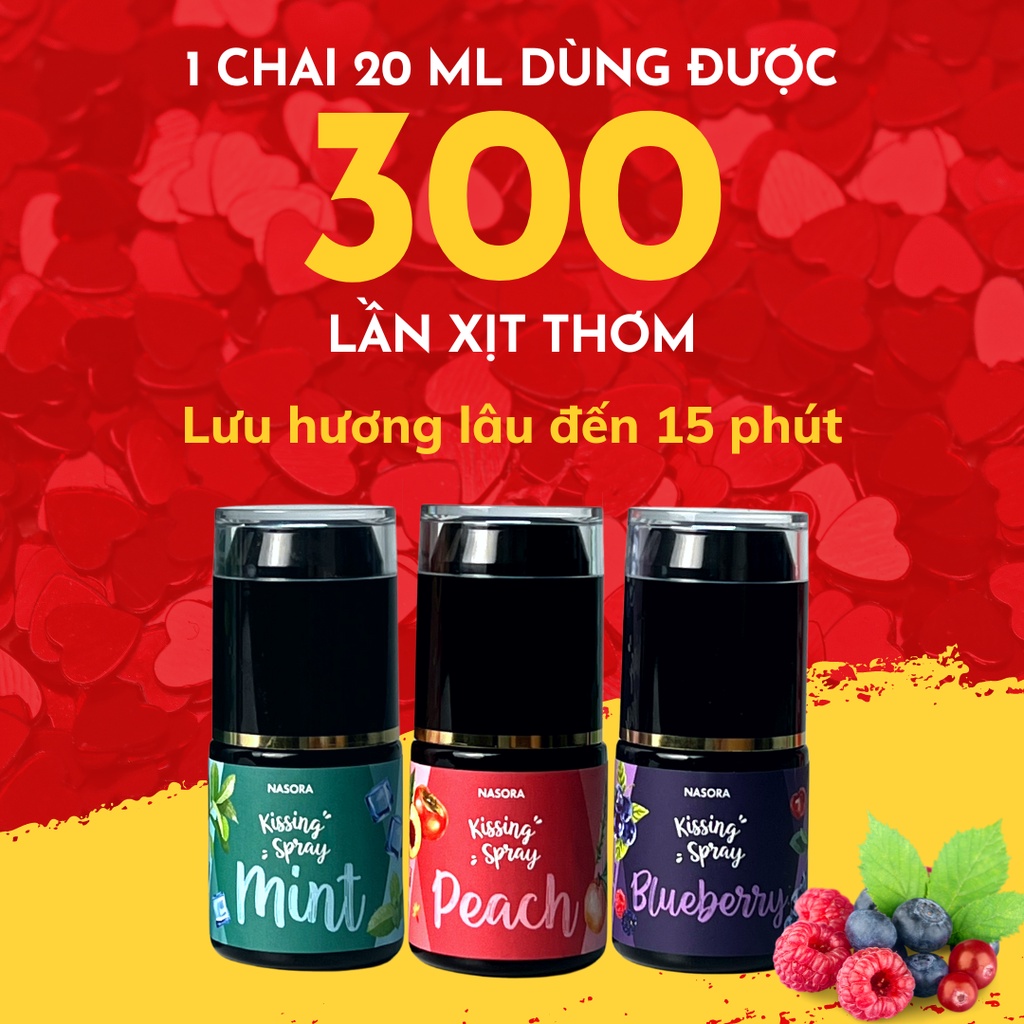 Xịt Thơm Miệng Kissing Spray Nasora 20ml Trái Cây Cà Phê Trà Sữa Hương Thơm Ngọt Ngào Thanh Khiết