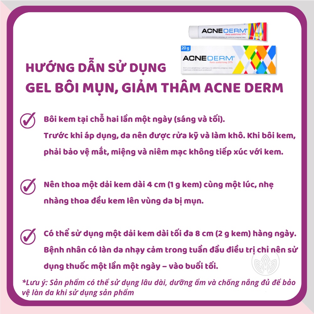 AcneDerm Gel bôi mụn giảm mụn thâm hiệu quả, Azelaic Acid 20% làm sáng da sau mụn 20g Nhập khẩu Balan-DMP Derma Touch