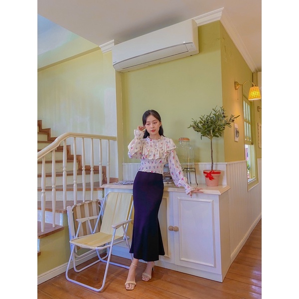 Chân váy đuôi cá Maika dáng dài màu đen phong cách Ulzzang Hàn Quốc tôn dáng cực đỉnh, phụ kiện thời trang nữ YUNA