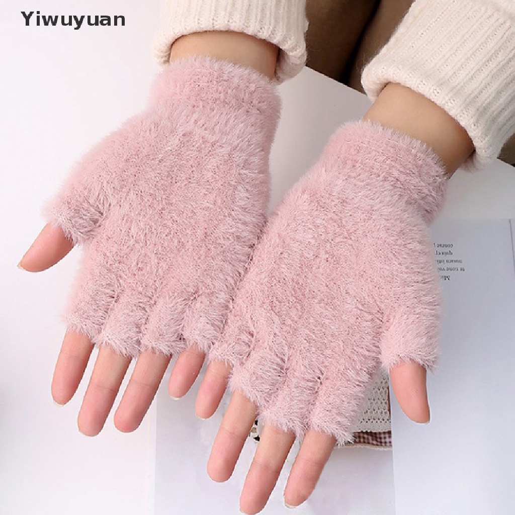 < Yiwuyuan > Găng Tay Hở Ngón Lông Chồn Nhân Tạo Màu Trơn Giữ Ấm Mùa Thu Đông Mới