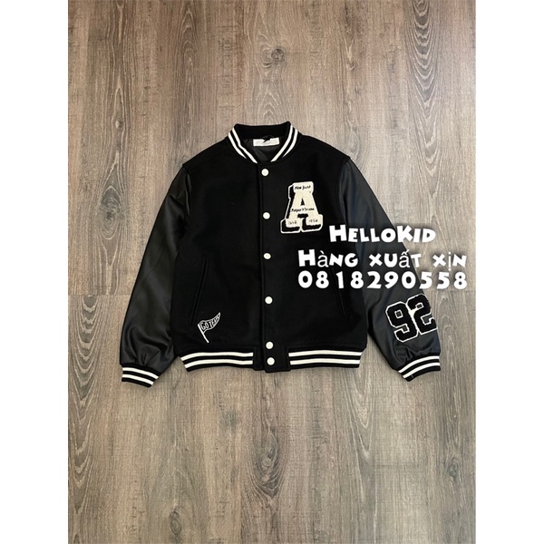 Áo khoác bomber chữ A tay pha da
