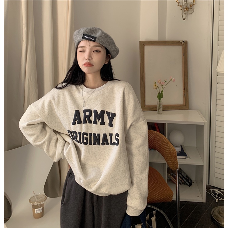 Áo Sweater Nữ Tay Dài Dáng Rộng In Chữ Phong Cách Hàn Quốc
