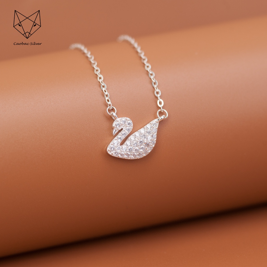 Dây Chuyền Bạc Ta Cao Cấp CaoBac Silver Thiên Nga Đính Đá Lấp Lánh Tinh Tế Nhẹ Nhàng, Thanh Lịch Món Quà Cho Bạn Gái