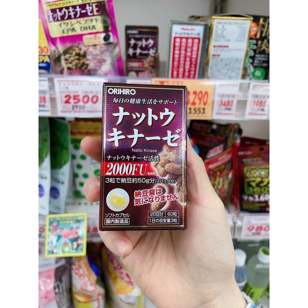Viên Uống Chống Đột Quỵ, Tai Biến Natto Kinase 2000FU Orihiro Hộp 60 Viên Nhật Bản