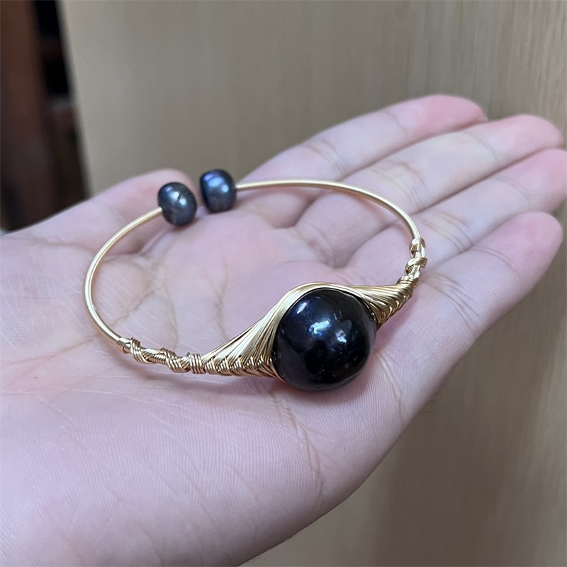 Vòng Tay Hạt Ngọc Trai Đen Tự Nhiên Kích Thước Lớn Có Thể Điều Chỉnh