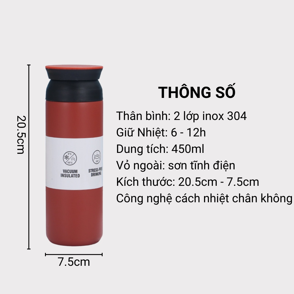 Bình Giữ Nhiệt Vano House Inox 304 Dung Tích 450ML GN0022