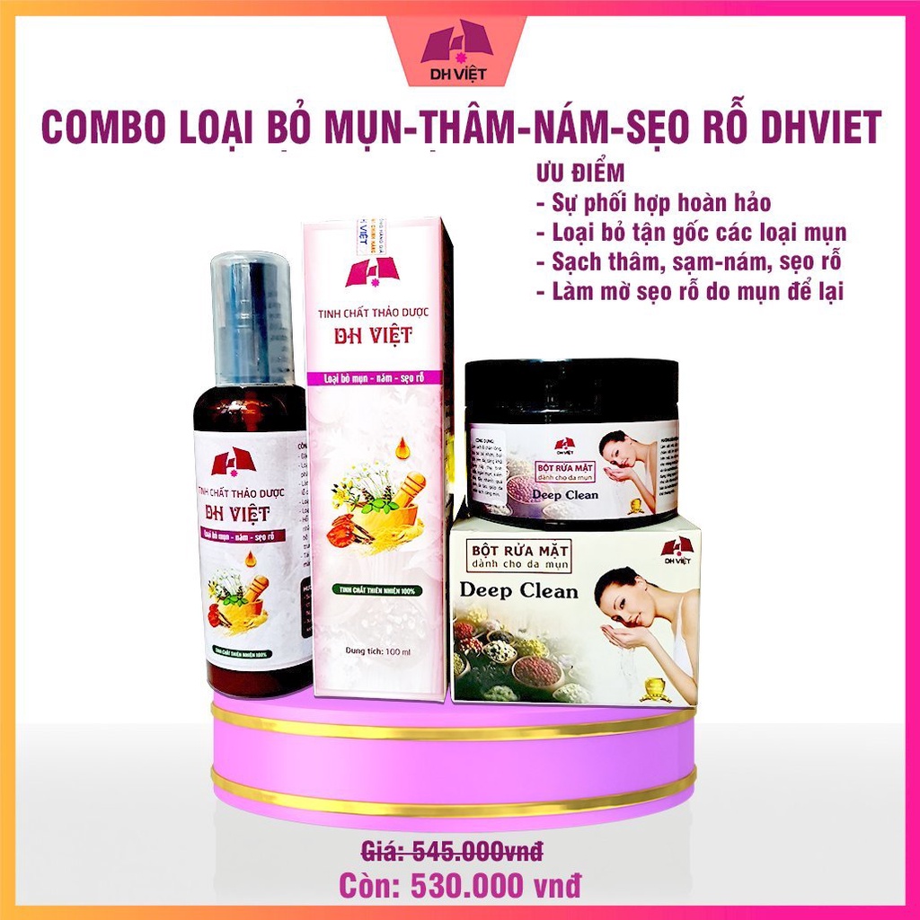 Combo serum tinh chất loại bỏ mụn nám sẹo rỗ DHVIET, peel da, sạch mụn, trắng da.