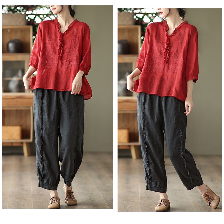 Quần Harem Cotton Màu Trơn Lưng Cao Phong Cách Retro Mùa Hè Mới