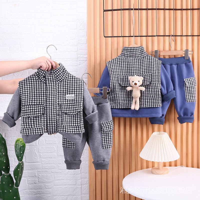 Áo Sweater Giả Lông Cừu Dày Dặn Thời Trang Thu Đông Cho Bé Trai 3 Món