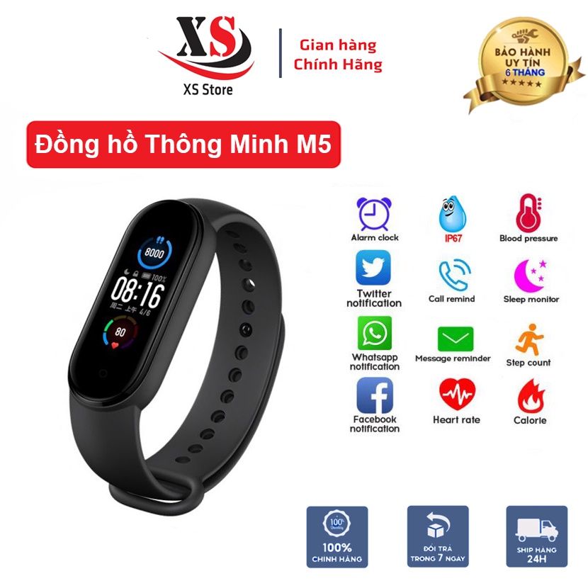 Đồng hồ thông minh XS Store M5 Smart Band – Đo Nhịp Tim, Đổi Hình Nền, Chống Nước IP 67