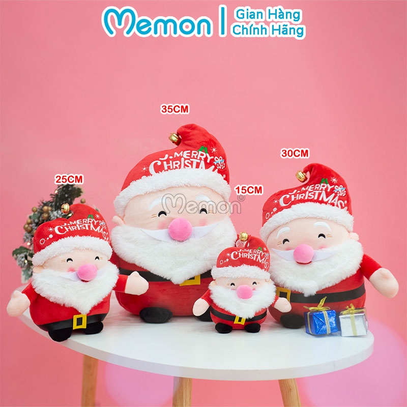 Gấu Bông Ông Già Noel Béo Ngồi Mũ Chuông Cao Cấp Memon