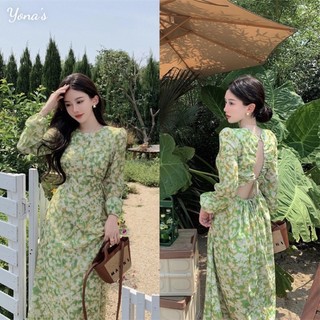 Sẵn Yona’s Đầm hoa loang xanh Pastel dịu dàng phong cách thời thượng MSP D40