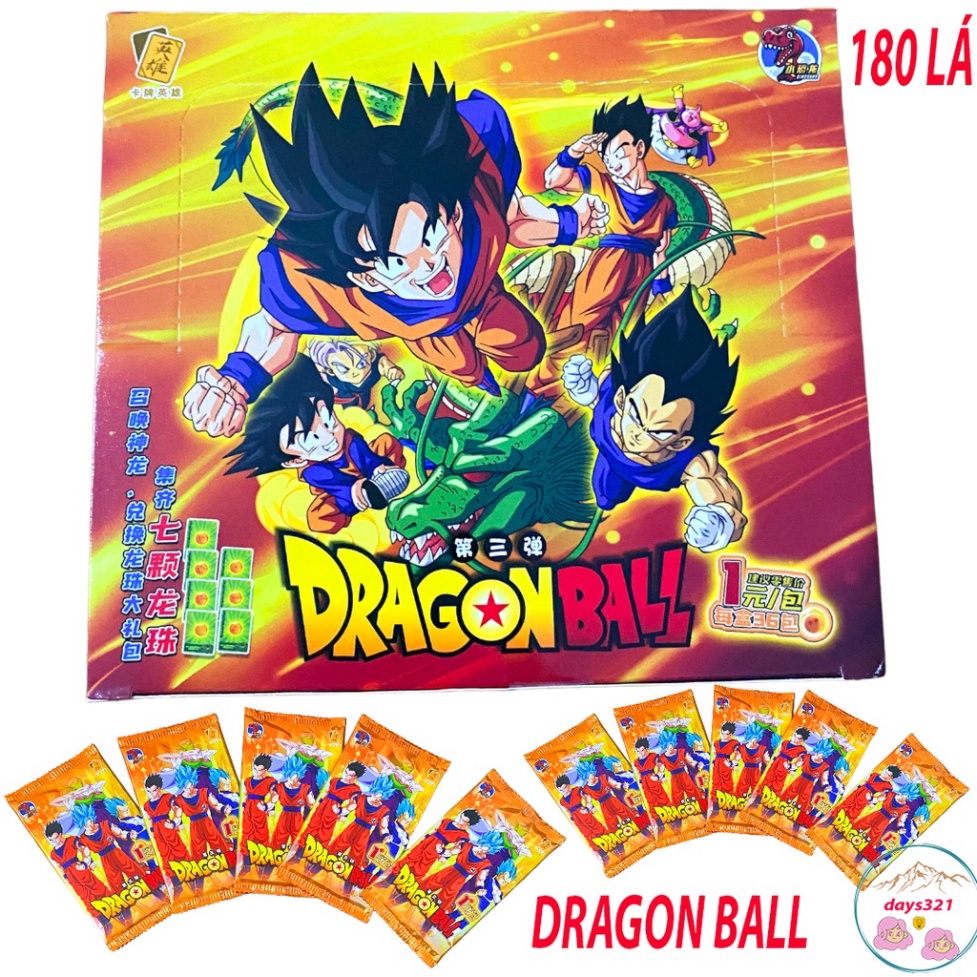 Hộp 180 Thẻ bài 7 viên ngọc rồng Dragon Ball có tuyệt vời anh hùng Songoku,songohan,ca-đíc..
