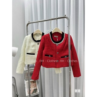 Áo khoác dạ tweed cổ viền nhũ