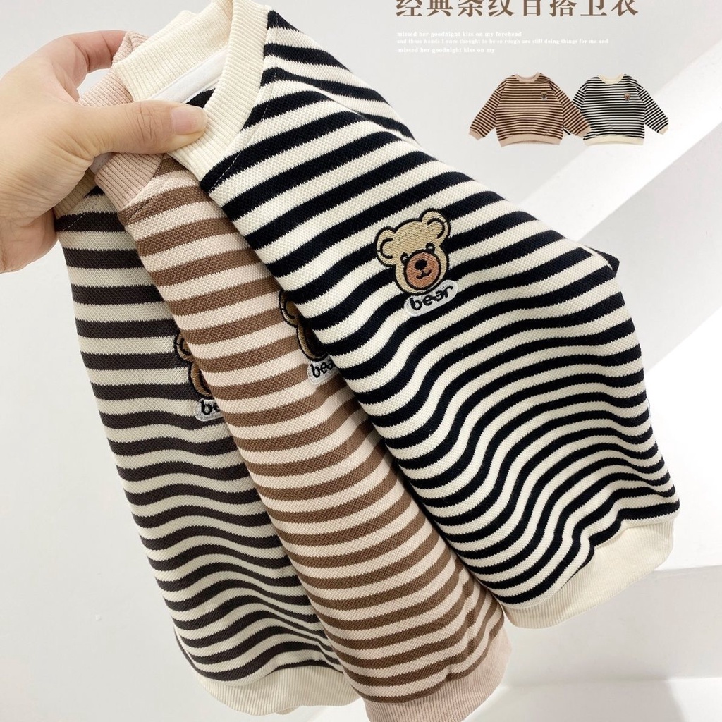 Áo Nỉ Dài Tay Họa Tiết Kẻ Sọc Thời Trang Thu Đông Cho Bé