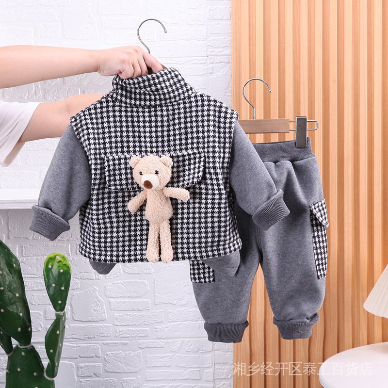 Áo Sweater Giả Lông Cừu Dày Dặn Thời Trang Thu Đông Cho Bé Trai 3 Món