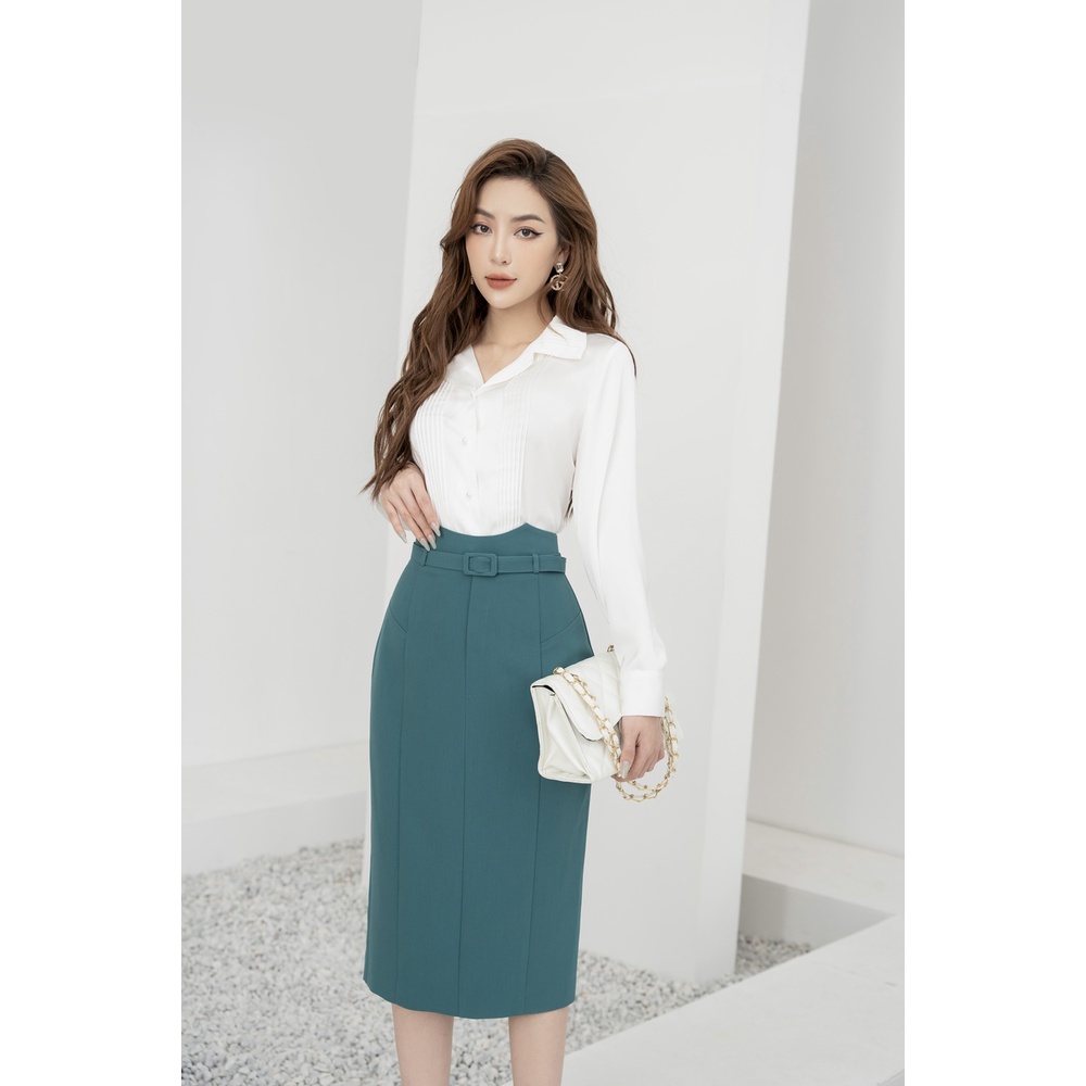 Chân Váy Ôm Cánh Én Kèm Đai Xanh Cực Sang Trọng By LEMIA Design - 22Z031