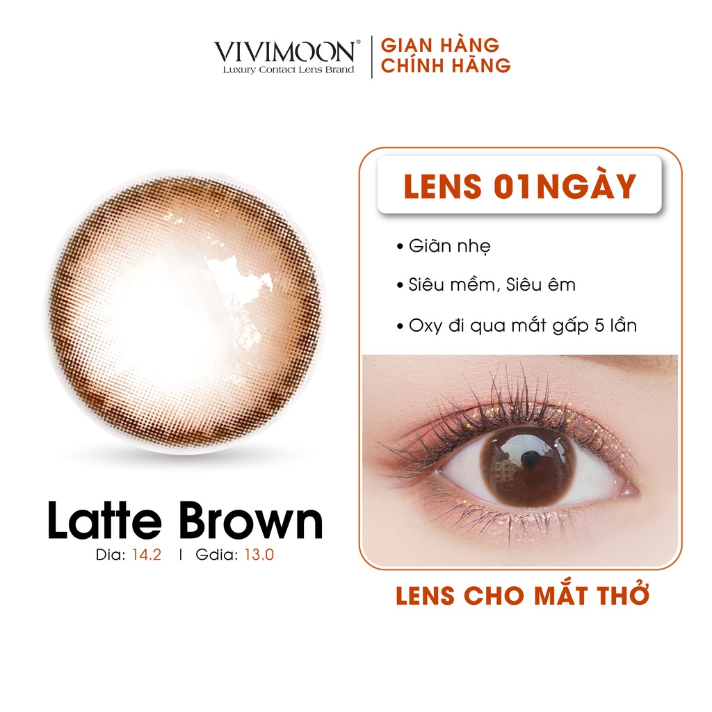 Lens cận 1 ngày nâu tự nhiên khóa ẩm VIVIMOON Latte Brown