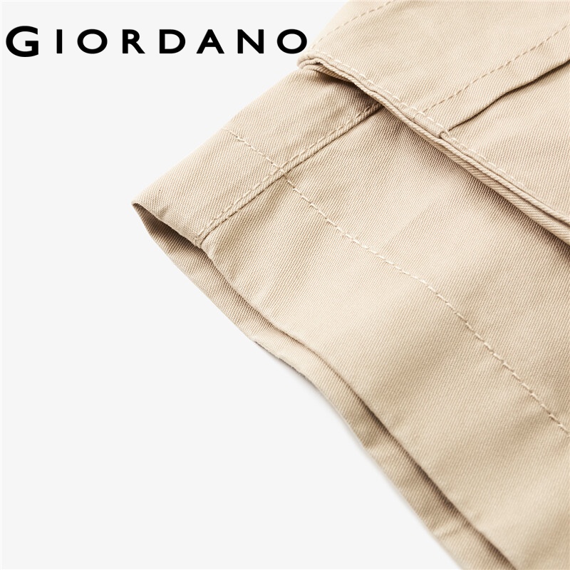 Quần short Giordano 01102302 ống rộng cạp trung bình chất liệu cotton thoải mái phối túi hộp thời trang mùa hè cho nam