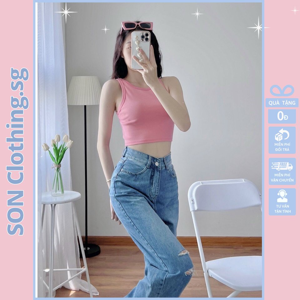 Áo Croptop Xách Nách Thun Gân 8 Màu Ôm Body Trẻ Trung Năng Động