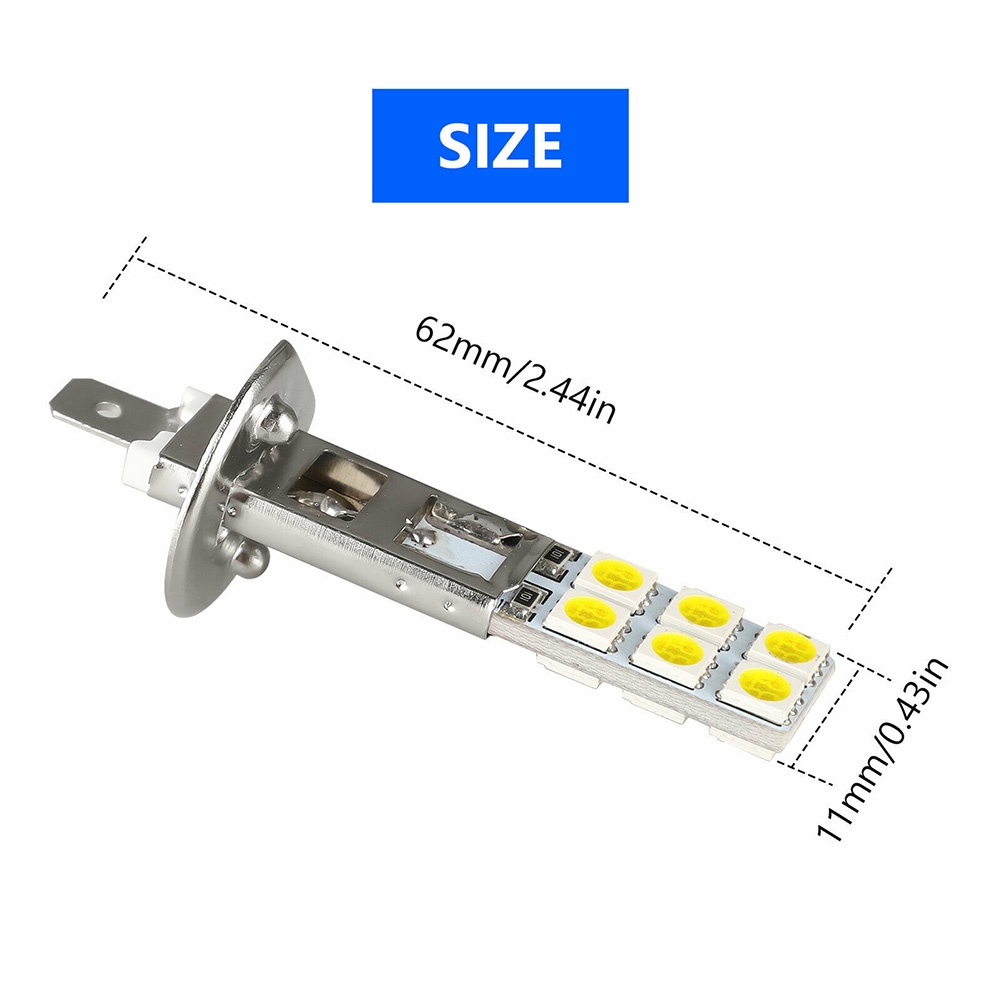 1 Đèn Pha H1 LED DRL H1-12SMD-5050 600LM Ánh Sáng Trắng Siêu Sáng Cho Xe Hơi