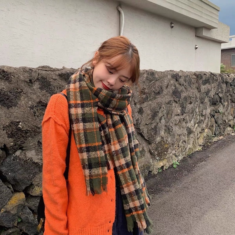 🌱 LOẠI 1- XỊN - KHĂN LEN KẺ TUA RUA VINTAGE RETRO HÀN QUỐC KHĂN ĐÔI NAM NỮ 🍃