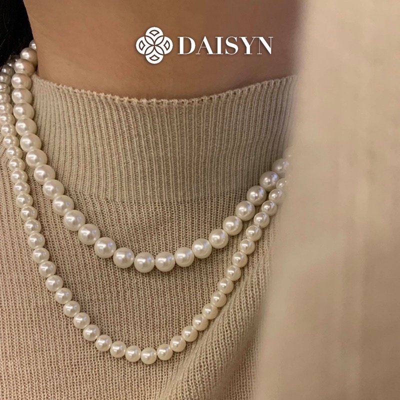 N416 choker vòng cổ hạt Trai, dây chuyền hạt bẹt dây chuyền mang áo dài 2 sợi hạt 8mm 6mm cho nữ