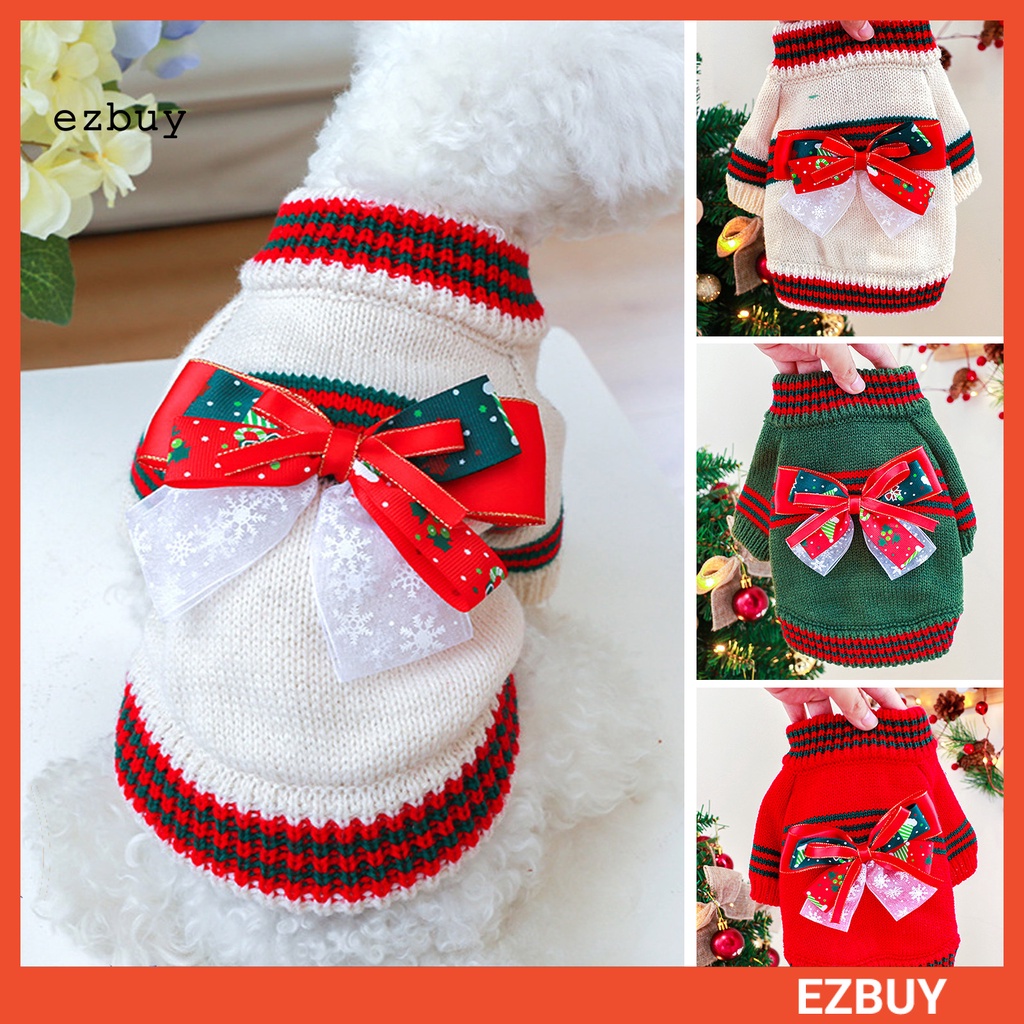 Ezbuy Áo Sweater Vải Polyester Mềm Nhẹ Đính Nơ Giữ Ấm Thoải Mái Cho Cún Cưng Vào Mùa Đông
