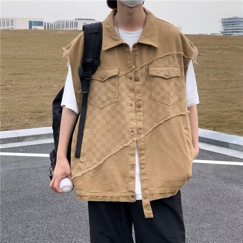 Áo Khoác Denim Sát Nách Dáng Rộng Kiểu Retro Hàn Quốc Cá Tính Cho Nam Cỡ M-3XL