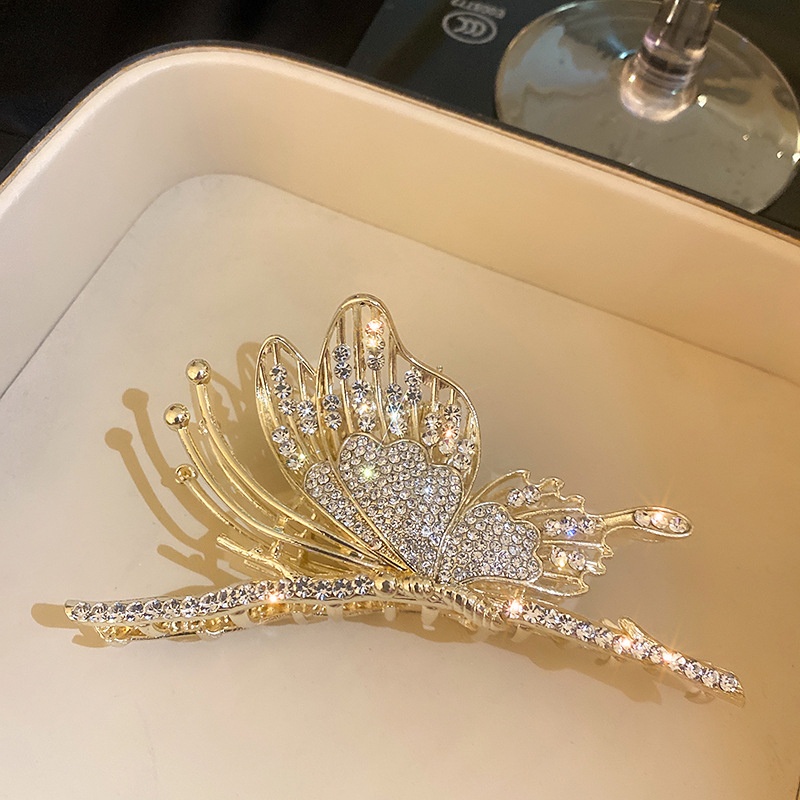 Trâm Cài Tóc Hình Bướm Bằng Kim Loại Đính Đá Cỡ Lớn Thanh Lịch Cho Nữ