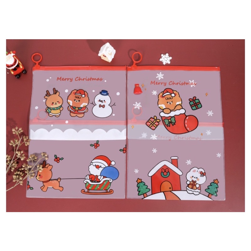 Túi/ ví dẻo đựng bút, sổ hình Noel/ Giáng sinh khổ A5