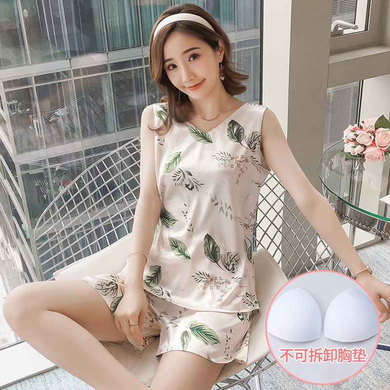 [Spot Hot Quần Lót] Bộ Đồ Ngủ Bằng Lụa Băng Có Đệm Ngực Mặc Ở Nhà Mùa Hè Hàng Mới Dành Cho Bạn Nữ Có Thể Mặc | BigBuy360 - bigbuy360.vn