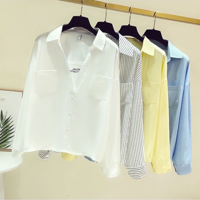 Áo Sơ Mi Nữ Tay Dài Dáng Rộng Màu Vàng Thời Trang Hàn Quốc