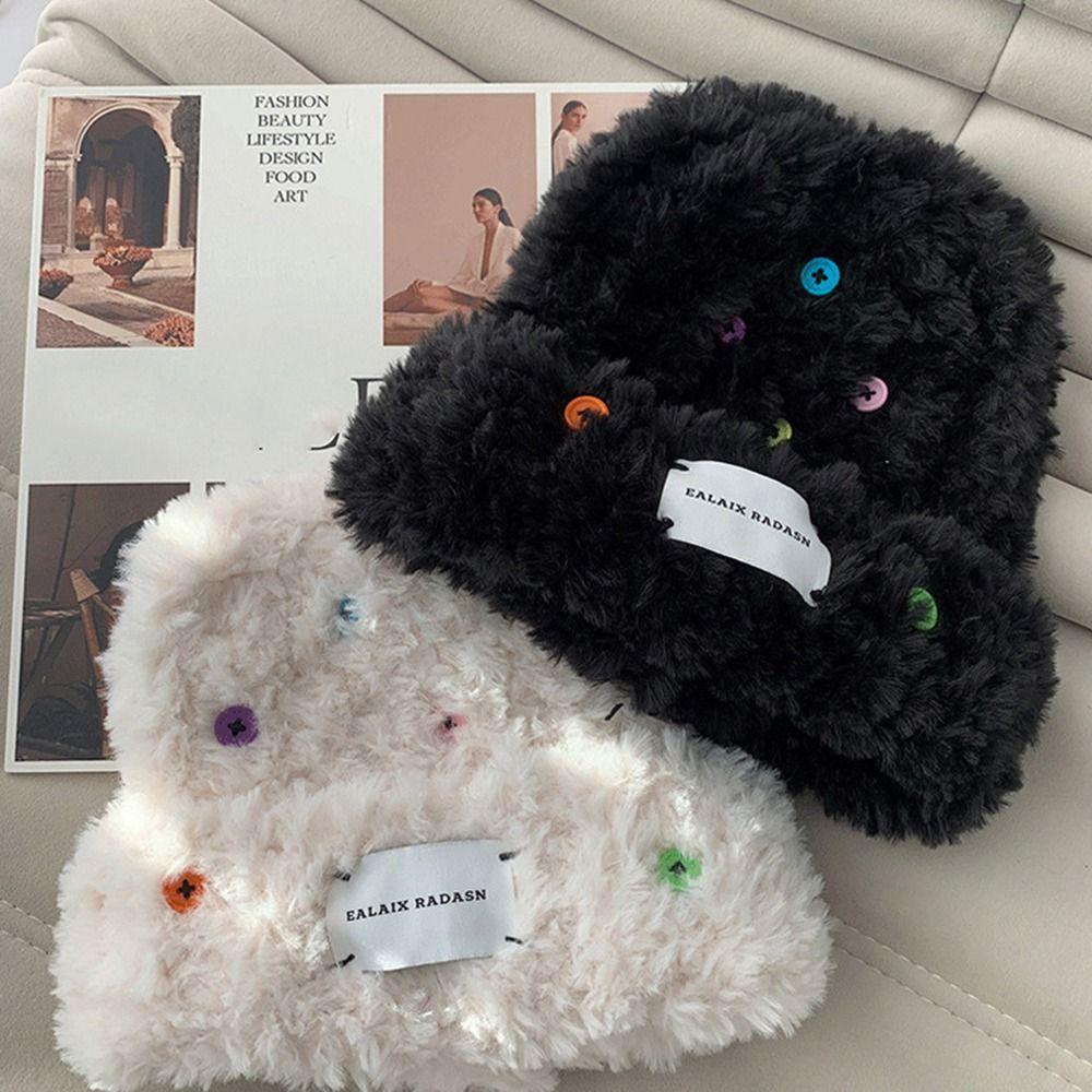Mũ beanie Dệt Kim Màu Trơn Đính Nút Nhiều Màu Dễ Thương Phong Cách Vintage Bảo Vệ Tai Thời Trang Mùa Đông Cho Nữ